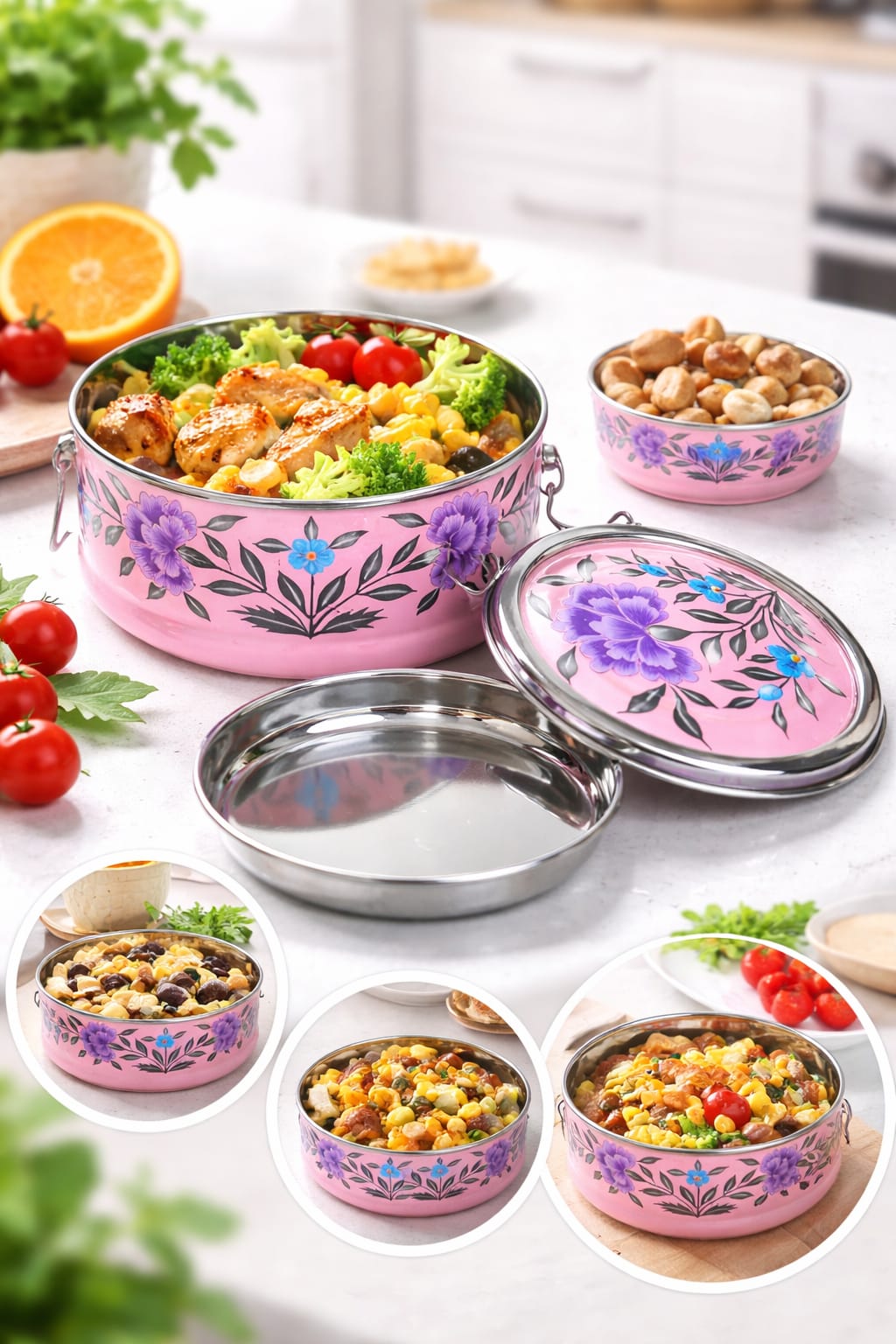 Steel Bento Box , Hand painted bento box , Enamel Lunch box, Hand painted lunch box